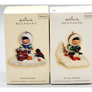 Hallmark Frosty Friends Christmas Ornament 2007 2009 Eskimo‎ Penguin Lot of 2